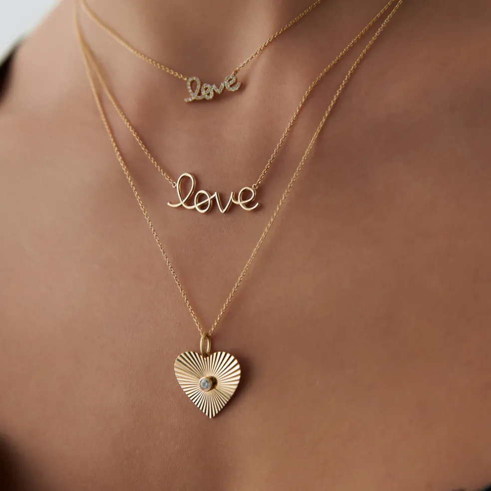 14k Gold Diamond Love Necklace