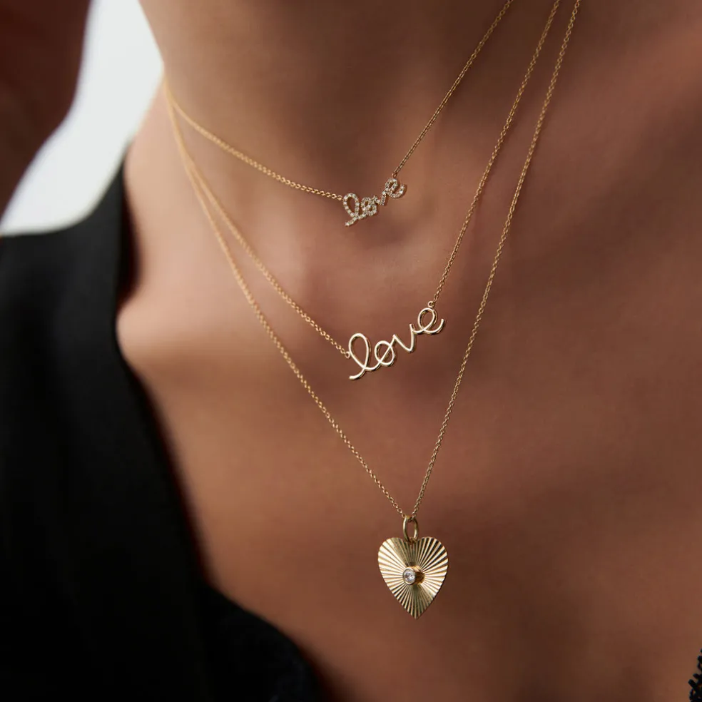 14k Gold Diamond Love Necklace