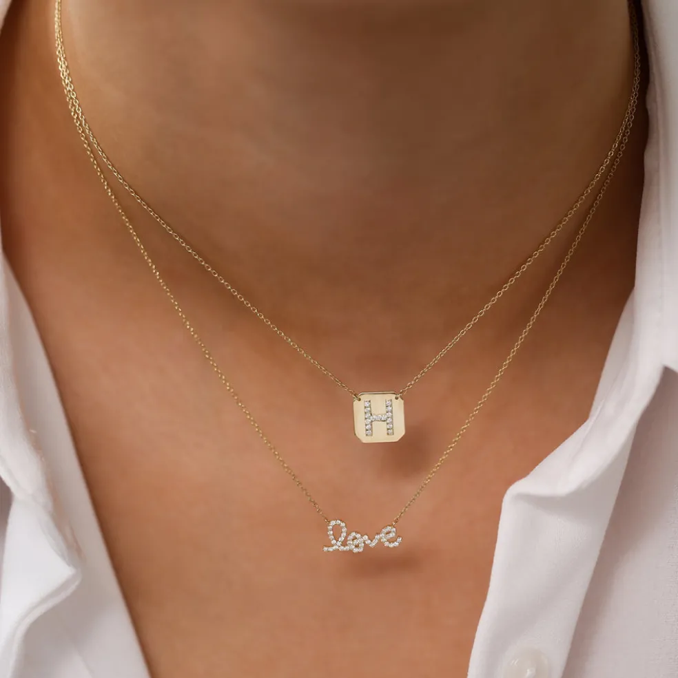 14k Gold Diamond Love Necklace
