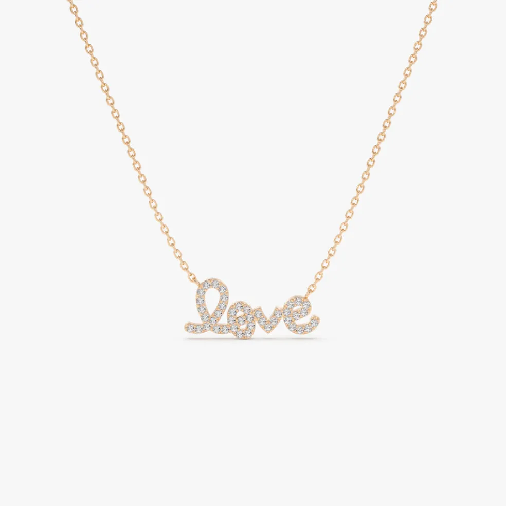 14k Gold Diamond Love Necklace