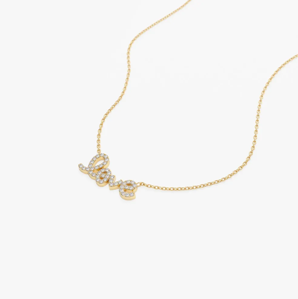 14k Gold Diamond Love Necklace