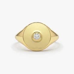 14K Gold Diamond Pinky Signet Ring