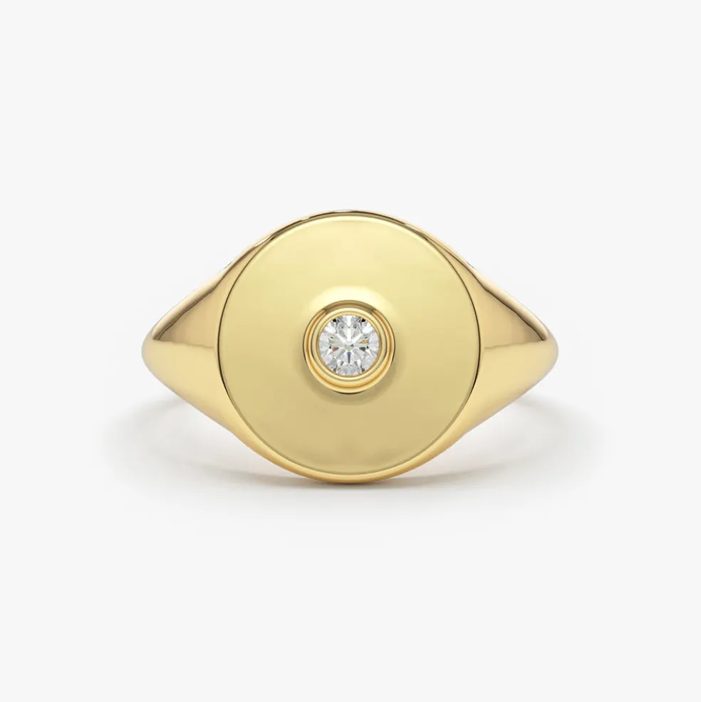 14K Gold Diamond Pinky Signet Ring