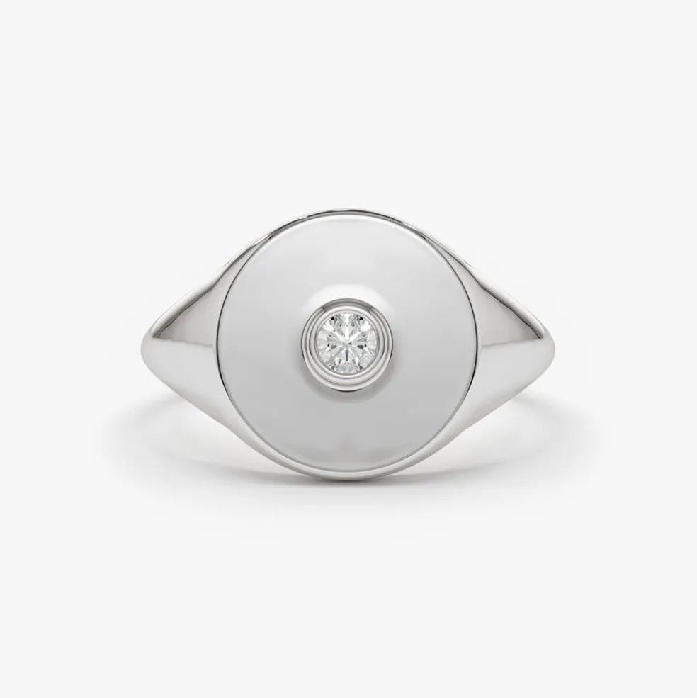 14K Gold Diamond Pinky Signet Ring