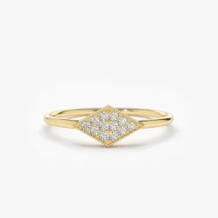 14K Gold Diamond Shape Micro Pave Ring