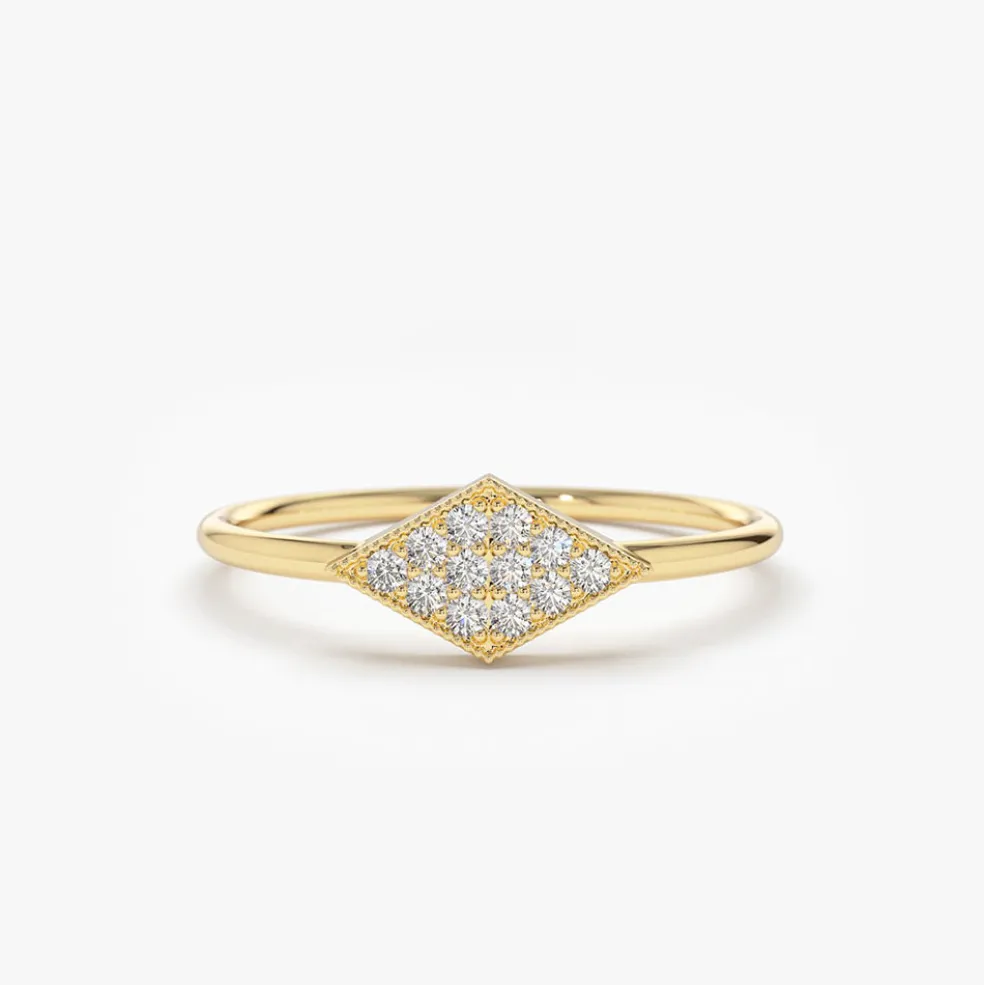 14K Gold Diamond Shape Micro Pave Ring