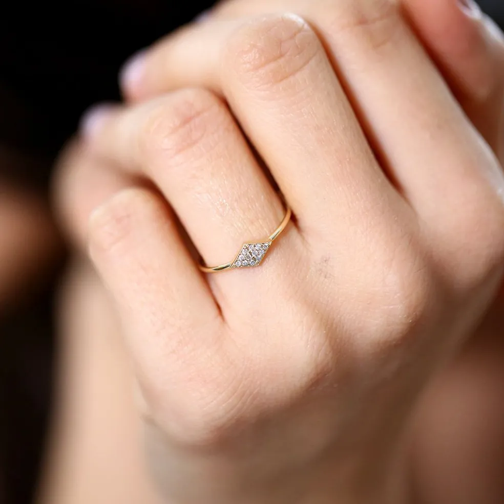 14K Gold Diamond Shape Micro Pave Ring