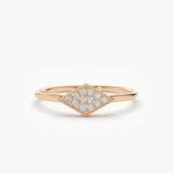 14K Gold Diamond Shape Micro Pave Ring