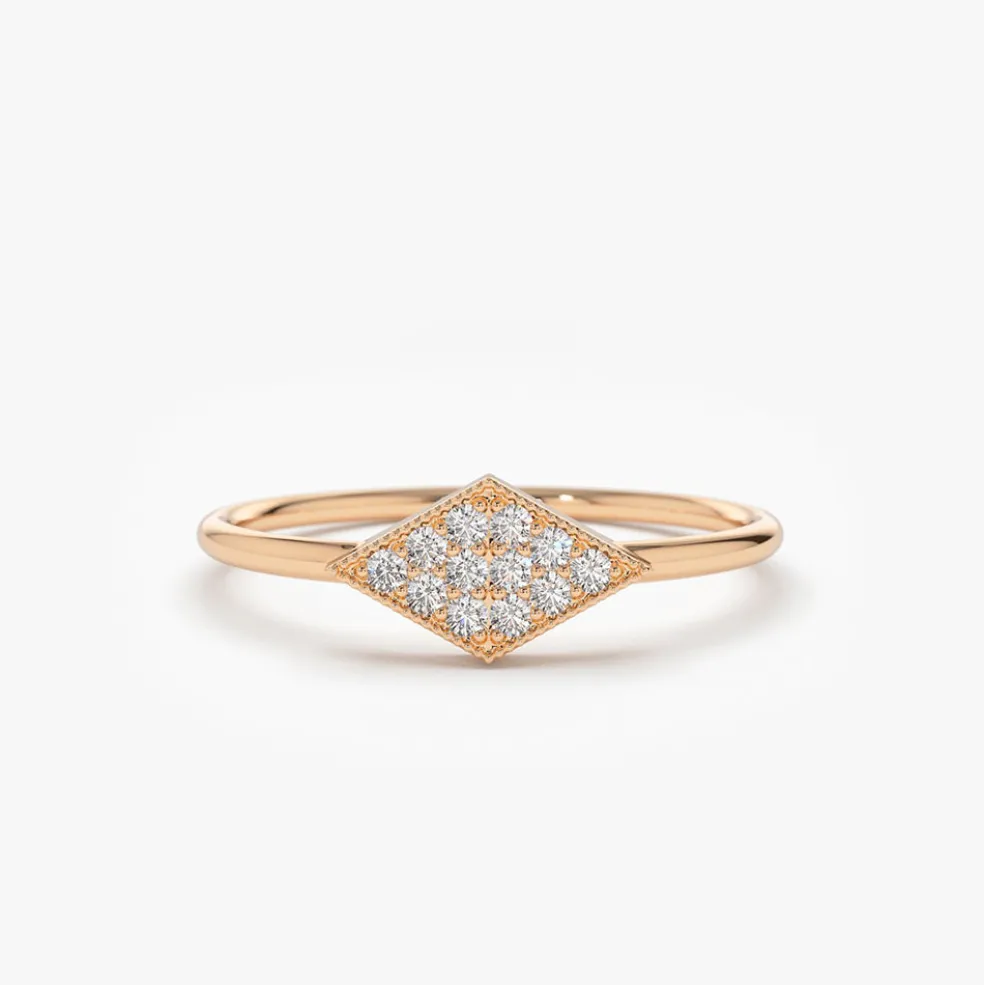 14K Gold Diamond Shape Micro Pave Ring