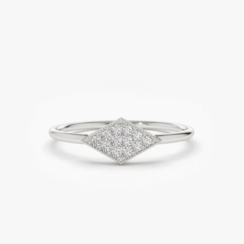 14K Gold Diamond Shape Micro Pave Ring