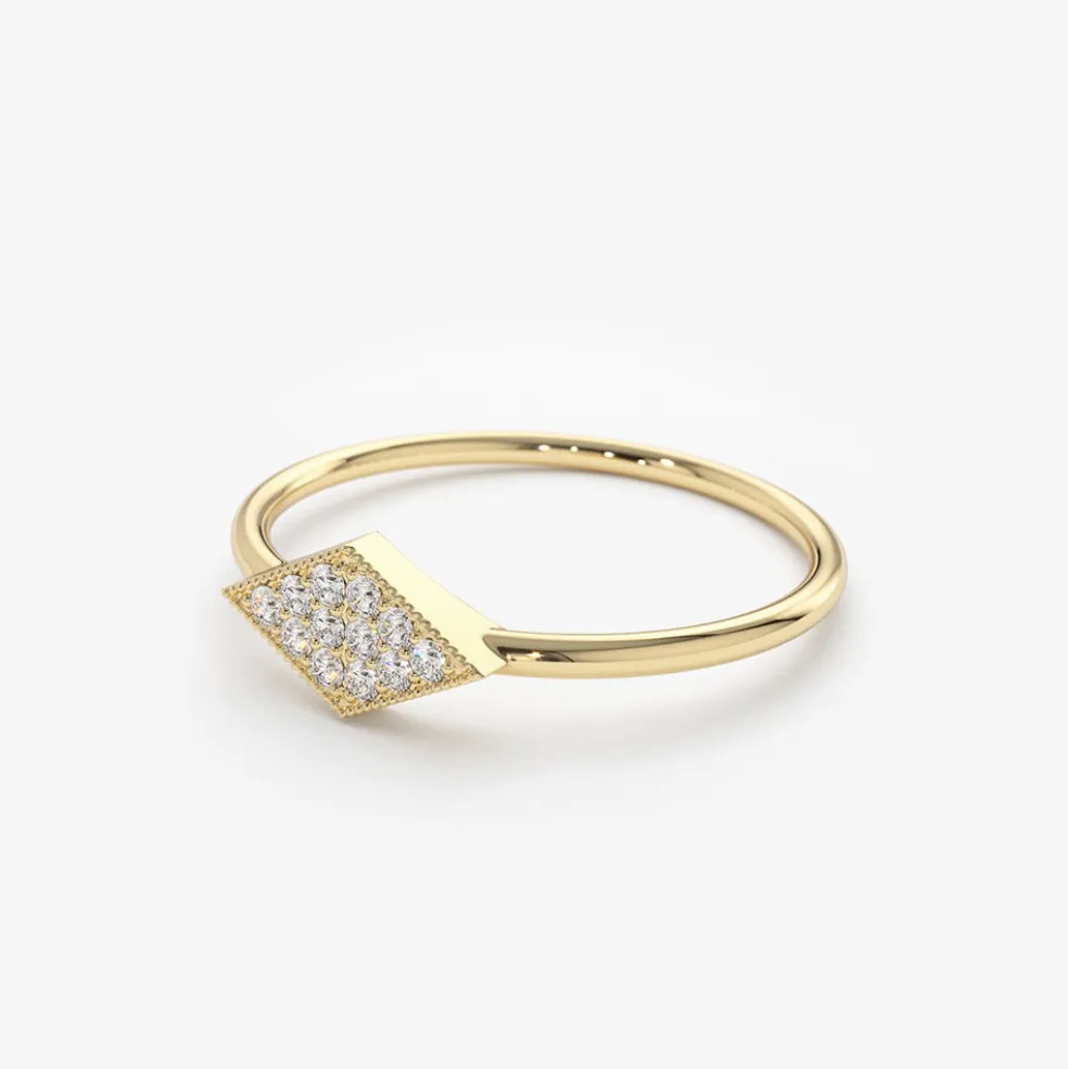 14K Gold Diamond Shape Micro Pave Ring