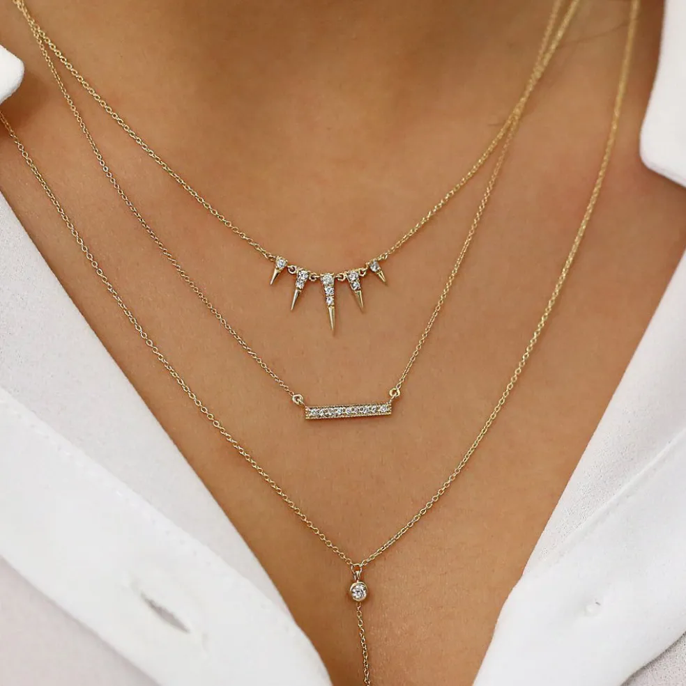 14K Gold Diamond Spike Necklace