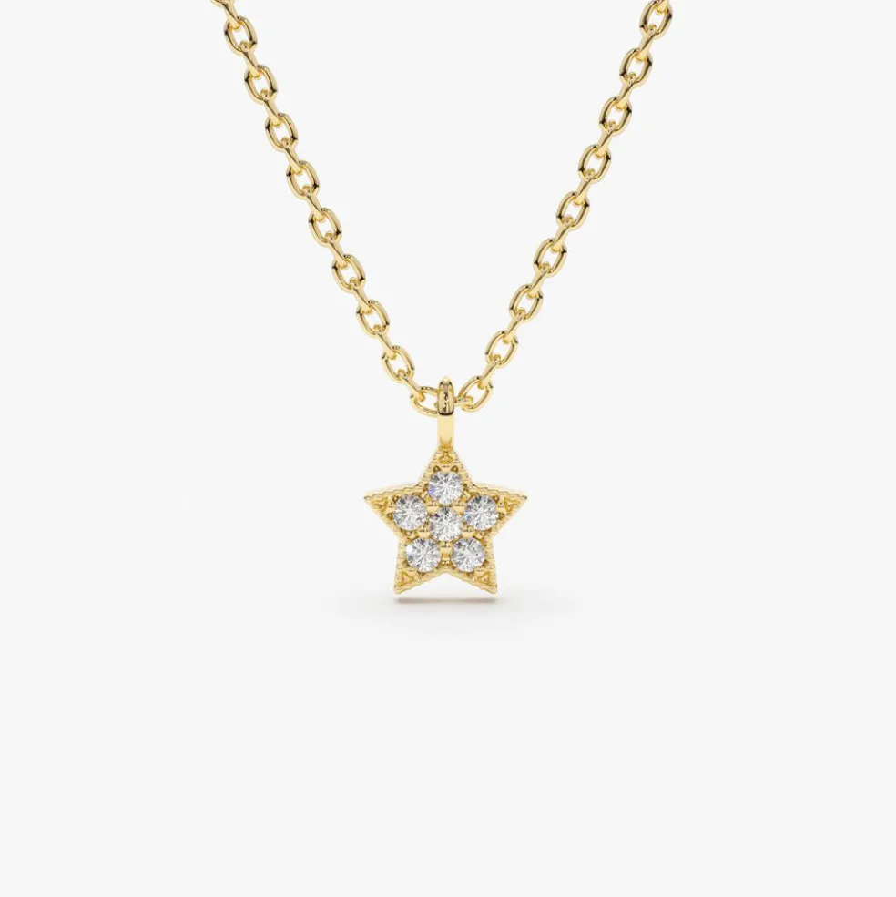 14K Gold Diamond Star Charm Necklace