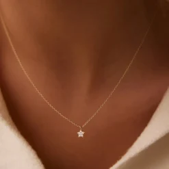 14K Gold Diamond Star Charm Necklace