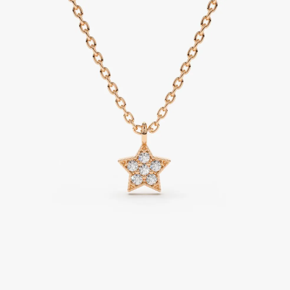 14K Gold Diamond Star Charm Necklace