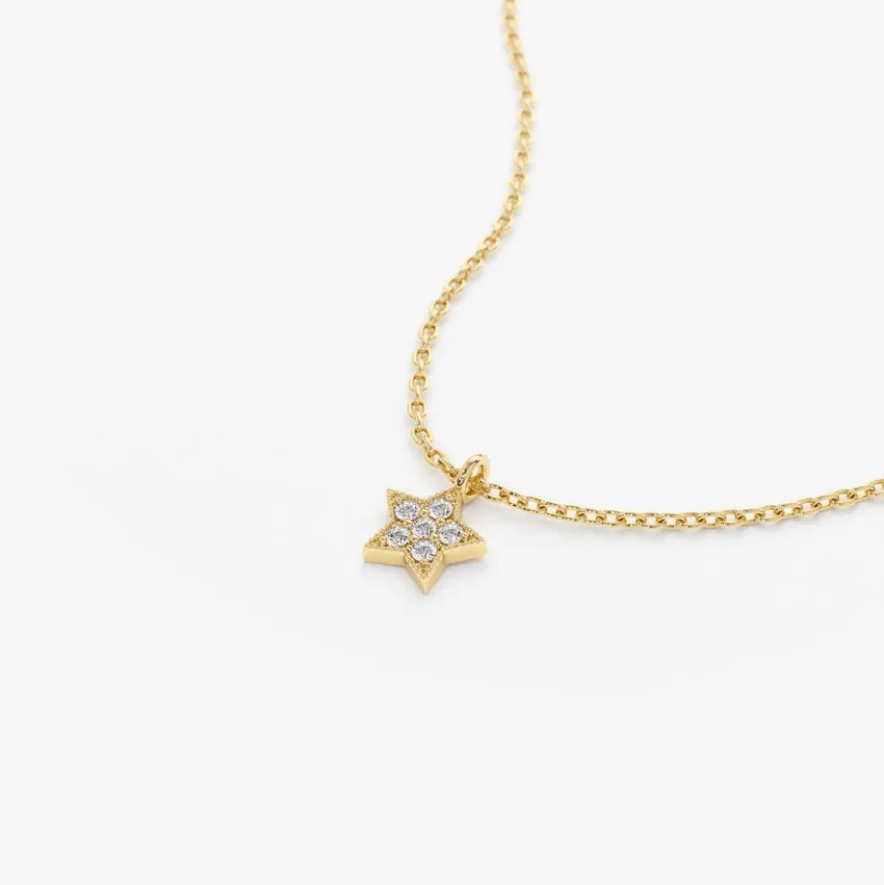 14K Gold Diamond Star Charm Necklace