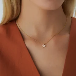 14k Gold Diamond Starfish Charm Pendant