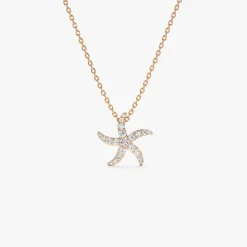 14k Gold Diamond Starfish Charm Pendant