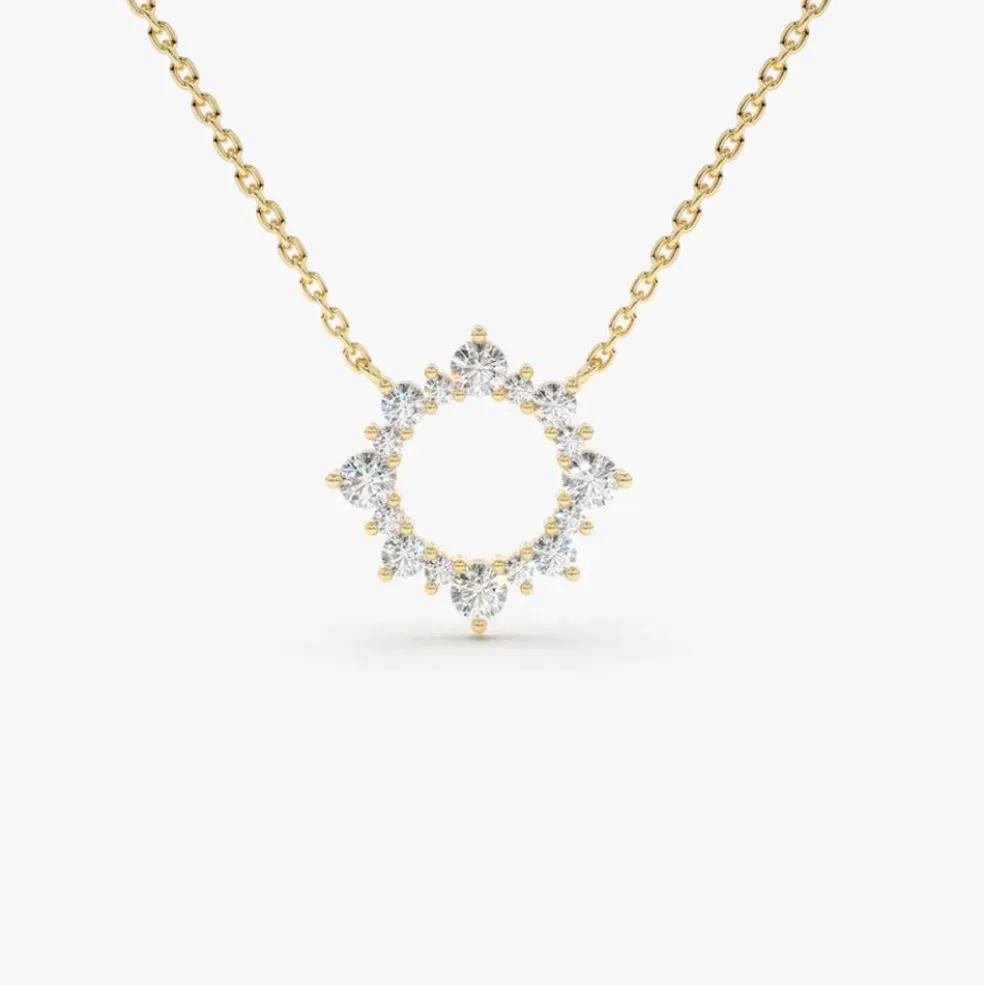 14K Gold Diamond Sun Circle Necklace