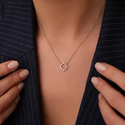 14K Gold Diamond Sun Circle Necklace