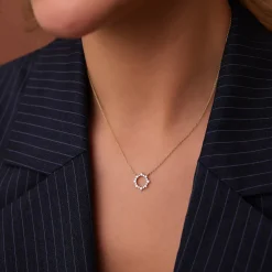 14K Gold Diamond Sun Circle Necklace