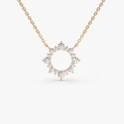14K Gold Diamond Sun Circle Necklace