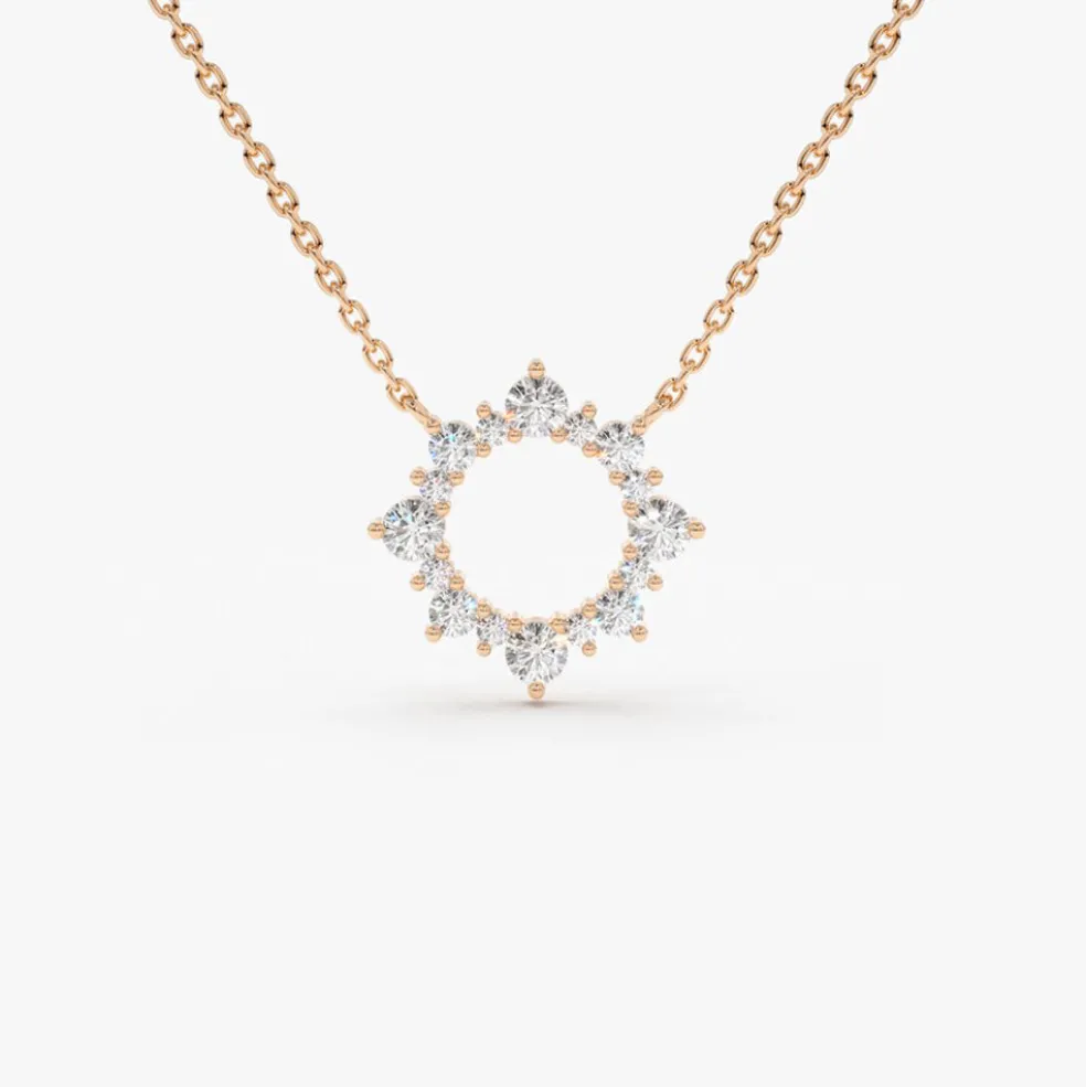 14K Gold Diamond Sun Circle Necklace