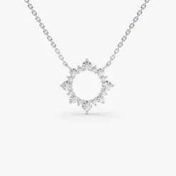 14K Gold Diamond Sun Circle Necklace