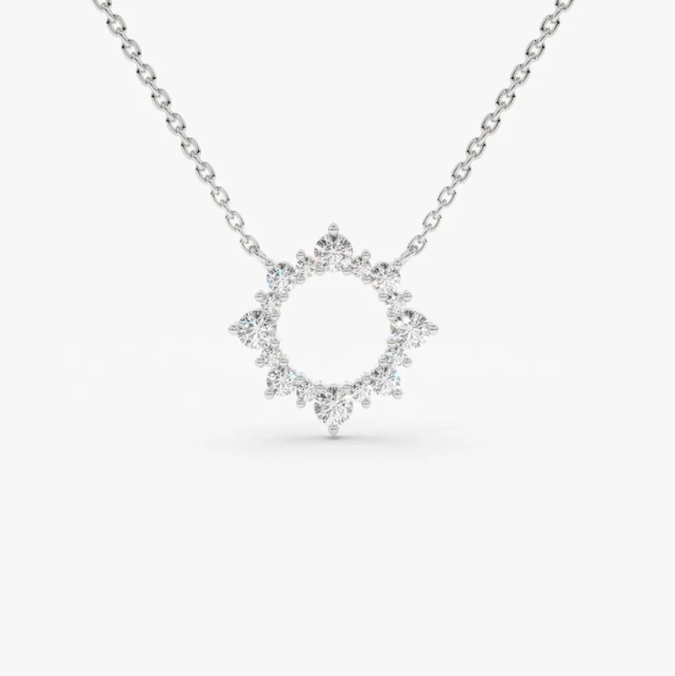 14K Gold Diamond Sun Circle Necklace