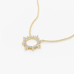 14K Gold Diamond Sun Circle Necklace