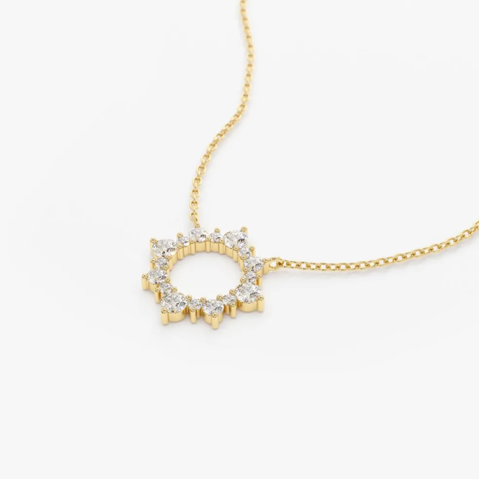 14K Gold Diamond Sun Circle Necklace