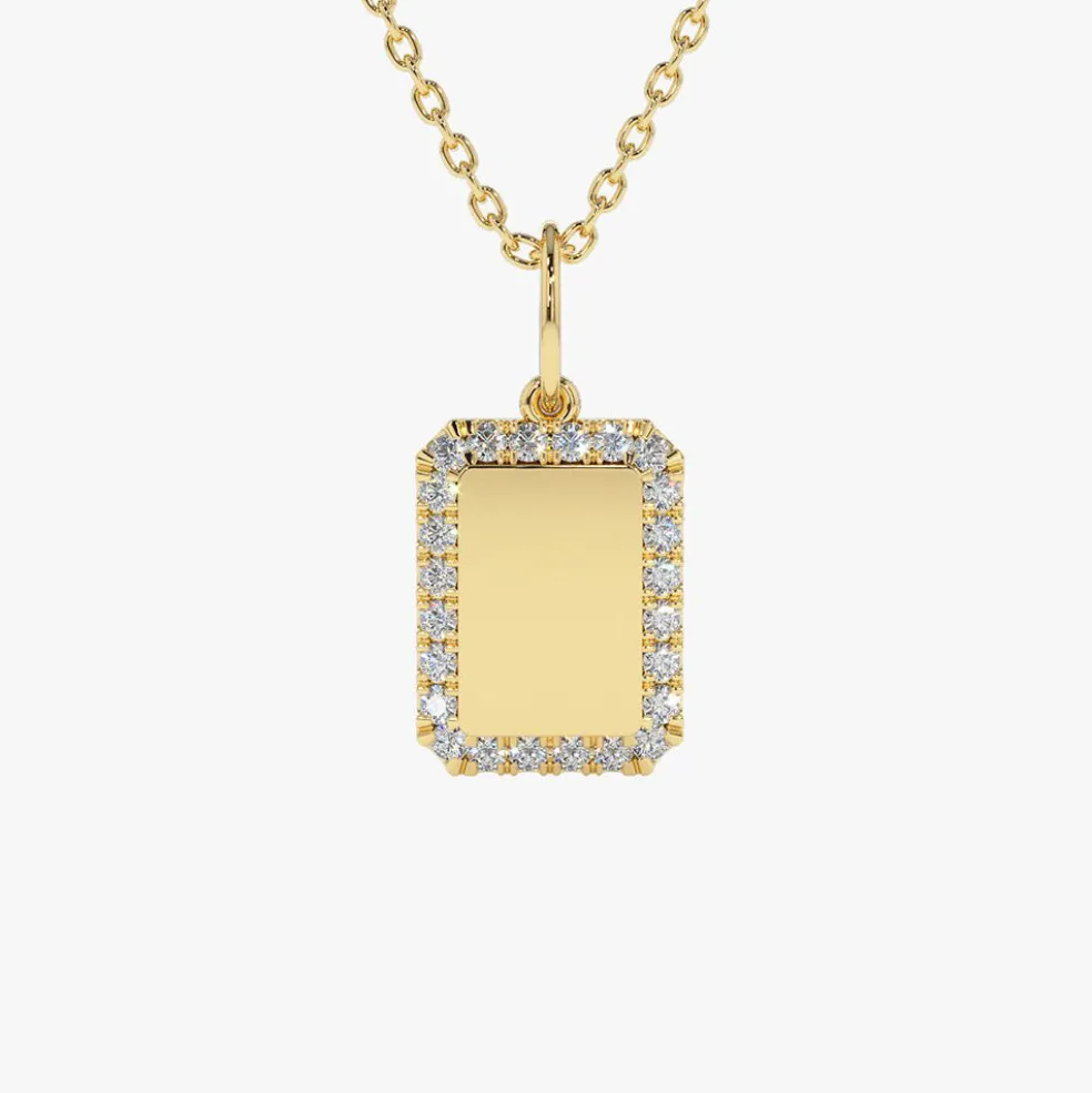 14K Gold Diamond Tag Initial Necklace