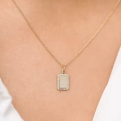14K Gold Diamond Tag Initial Necklace