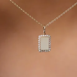 14K Gold Diamond Tag Initial Necklace