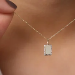 14K Gold Diamond Tag Initial Necklace
