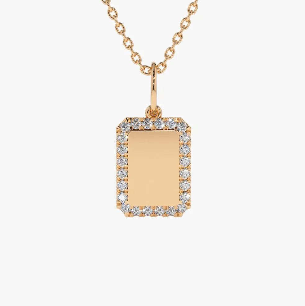 14K Gold Diamond Tag Initial Necklace