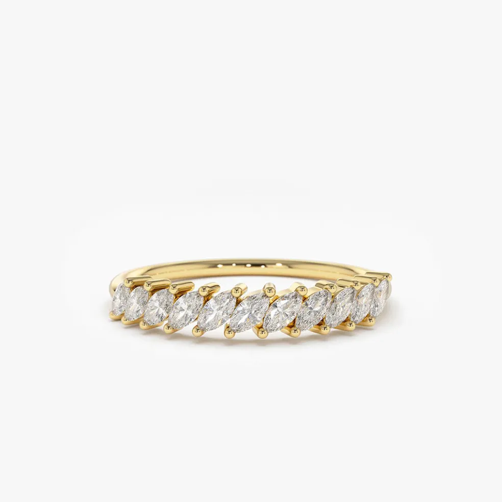 14K Gold Domino Marquise Wedding Band