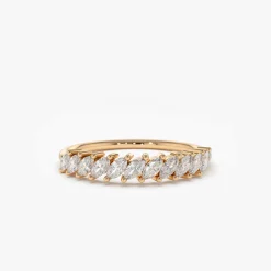 14K Gold Domino Marquise Wedding Band