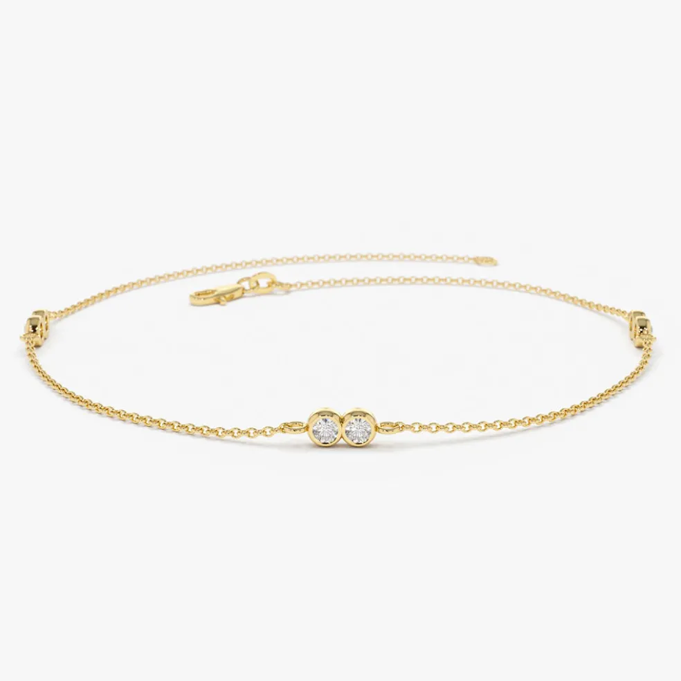 14K Gold Double Diamond Station Bracelet