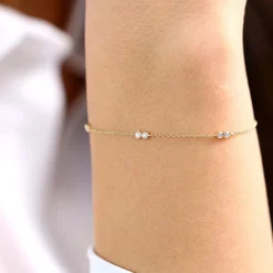 14K Gold Double Diamond Station Bracelet
