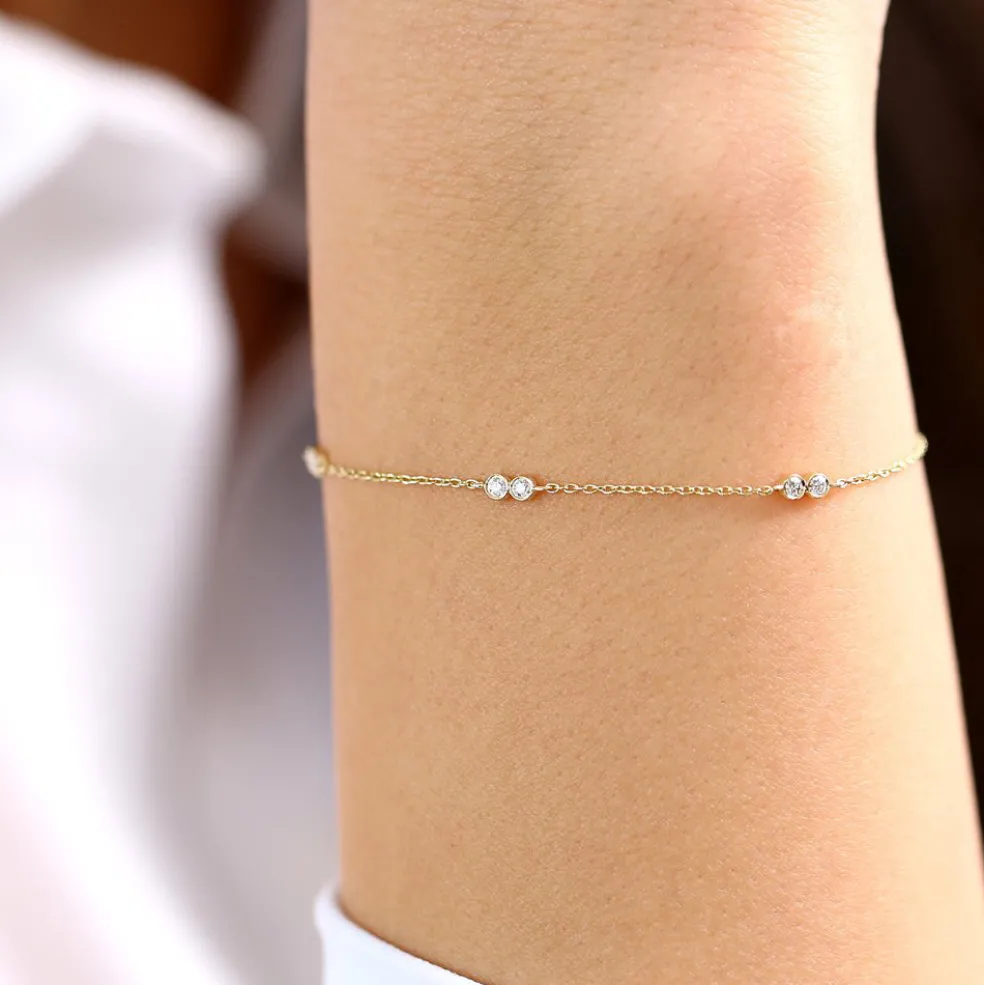 14K Gold Double Diamond Station Bracelet