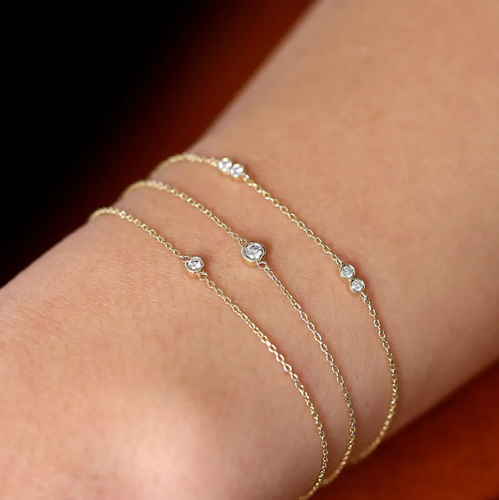 14K Gold Double Diamond Station Bracelet