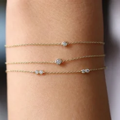14K Gold Double Diamond Station Bracelet