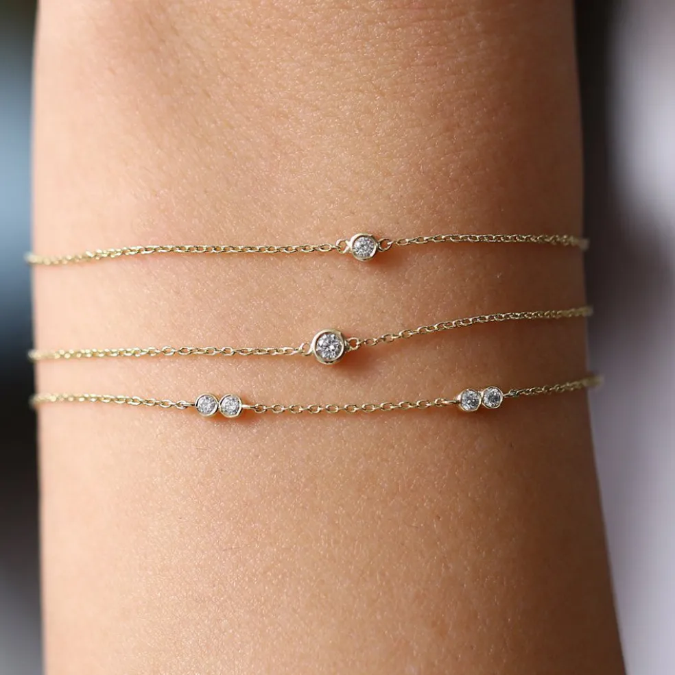 14K Gold Double Diamond Station Bracelet
