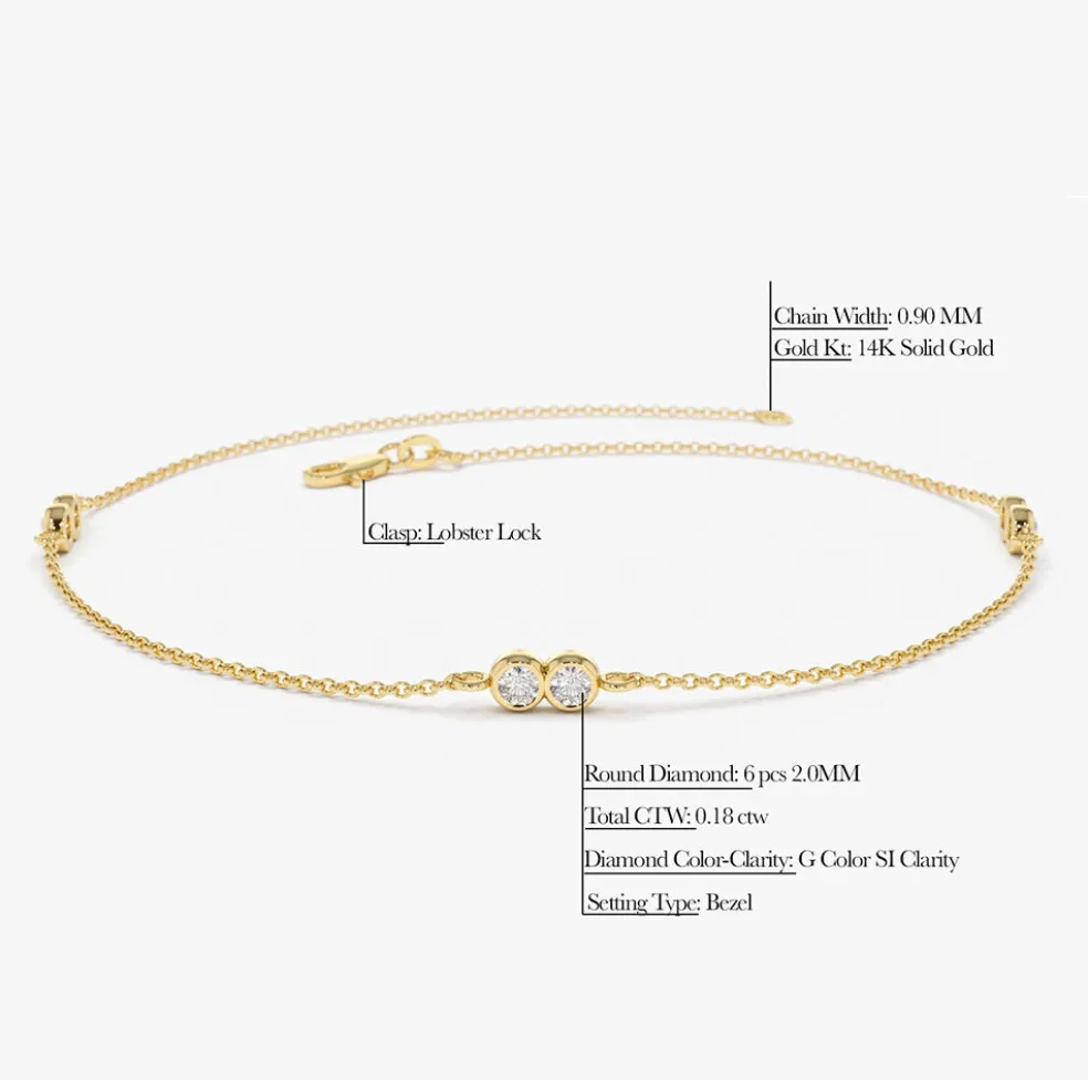 14K Gold Double Diamond Station Bracelet