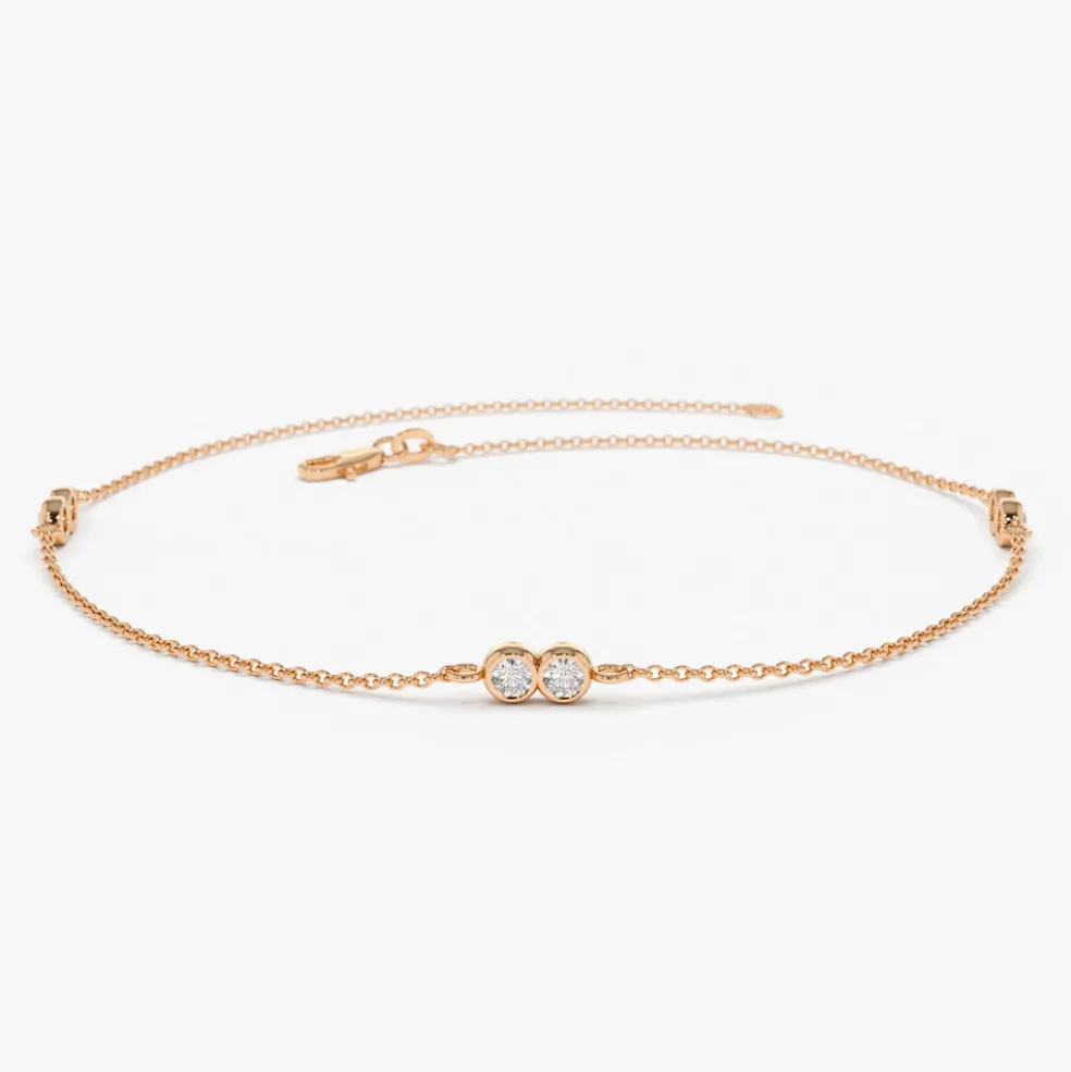 14K Gold Double Diamond Station Bracelet