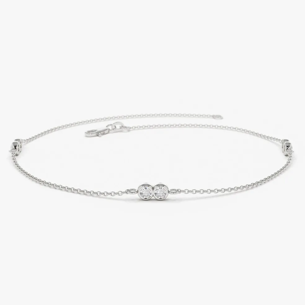 14K Gold Double Diamond Station Bracelet