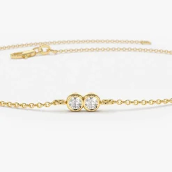 14K Gold Double Diamond Station Bracelet