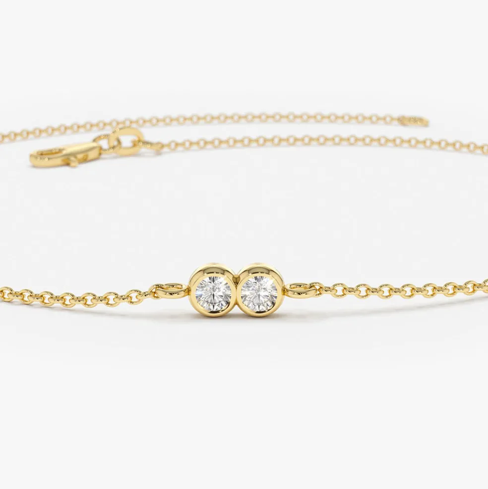 14K Gold Double Diamond Station Bracelet