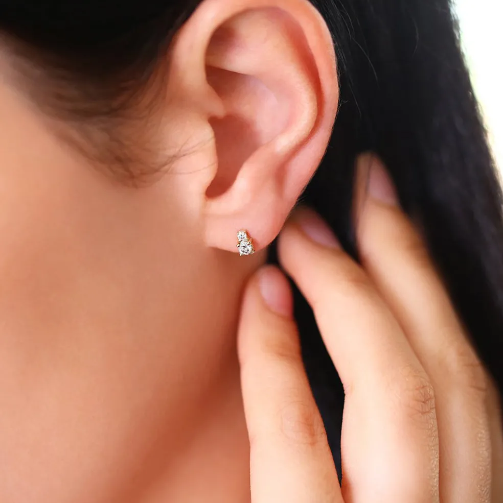 14K Gold Double Diamond Studs